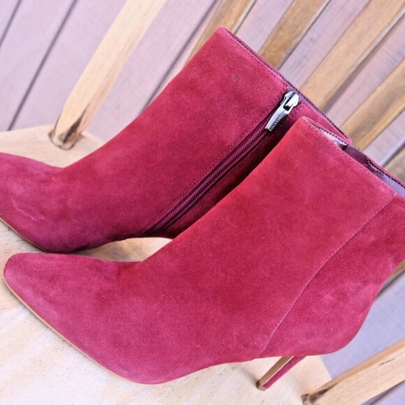 Vince Camuto Allost Burgundy Suede High Heel Bootie Sz 7 Ankle Boots. - Picture 12 of 12